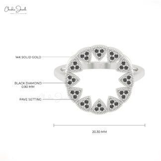 Open Statement Ring In Pure 14k Gold Black Diamond Sun Starbust Affordable Rings For Her