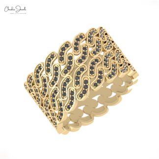 Cluster Iced Out Ring In Pure 14k Gold Black Diamond 0.58 Ct Round Cut Wedding Rings