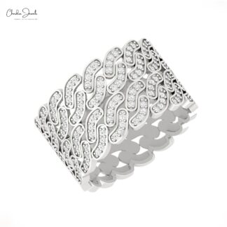 Cuban Link Statement Ring With 0.9mm White Diamond 14k Pure Gold Iced Out Rings For Her