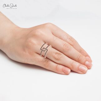 Dual Stackable Bypass Band With 0.30 Ct Black Diamond Pave Set In 14k Solid Gold Ring