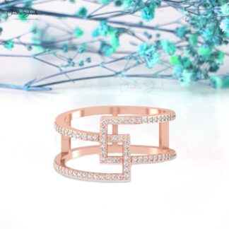 Brilliant Cut Wedding Ring In Real 14k Gold White Diamond Bypass Promise Rings For Wife