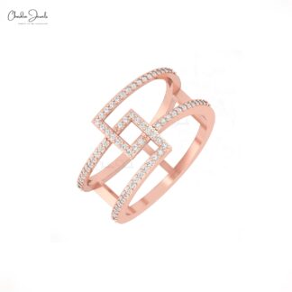 Brilliant Cut Wedding Ring In Real 14k Gold White Diamond Bypass Promise Rings For Wife