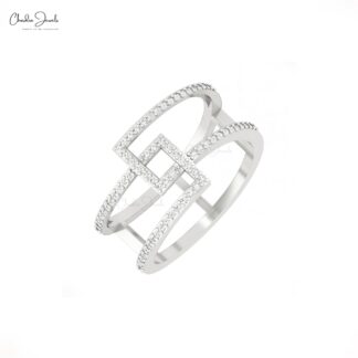 Brilliant Cut Wedding Ring In Real 14k Gold White Diamond Bypass Promise Rings For Wife