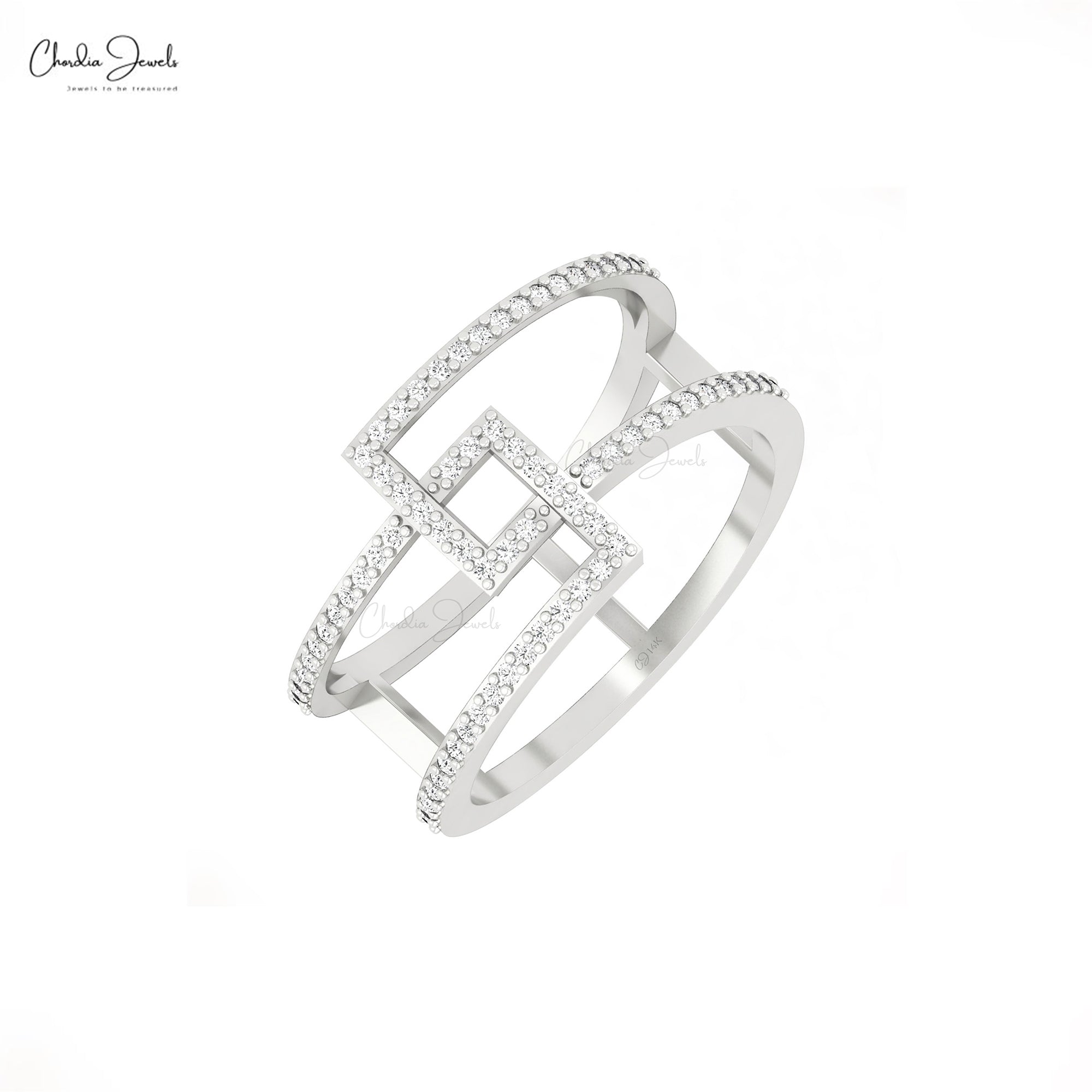 Brilliant Cut Wedding Ring In Real 14k Gold White Diamond Bypass Promise Rings For Wife