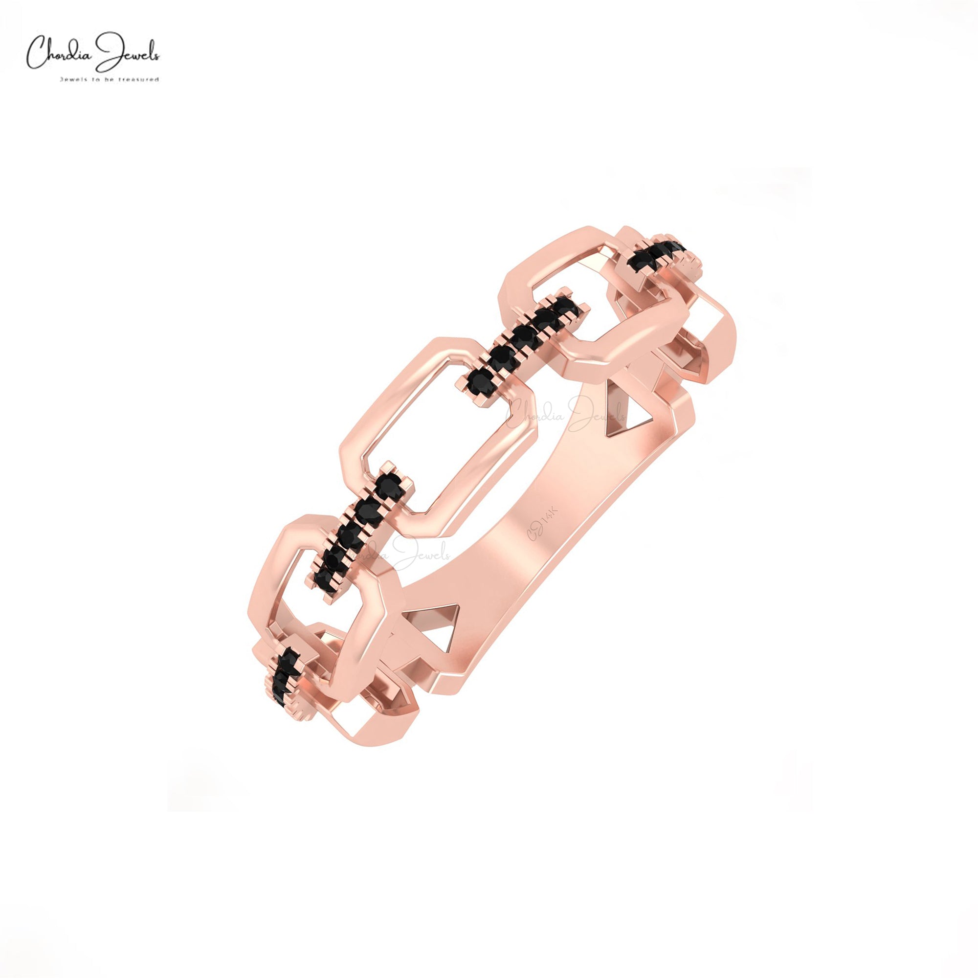 Dainty Cuban Link Promise Ring With 1mm Black Diamond Accents In 14k Real Gold Jewelry