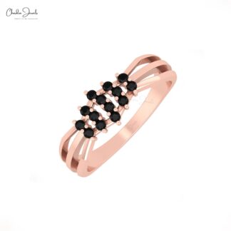 Split Shank Dainty Ring In 14k Solid Gold Black Diamond 0.21 Ct Round Cut Cluster Ring