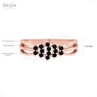 Split Shank Dainty Ring In 14k Solid Gold Black Diamond 0.21 Ct Round Cut Cluster Ring