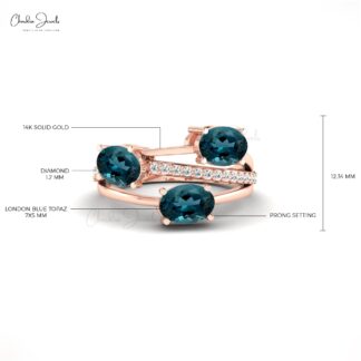 Natural London Blue Topaz 2.16 Ct Oval Gemstone And Pave Diamond Ring in 14k Real Gold