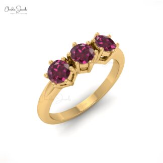 AAA Genuine Rhodolite Garnet 1.20Ct Trilogy Ring in 14k Solid Gold Fine Gold Jewelry For Her