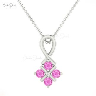 Channel Set Cluster Pendant In 14k Real Gold Pink Sapphire 2mm Gemstone Twisted Pendants
