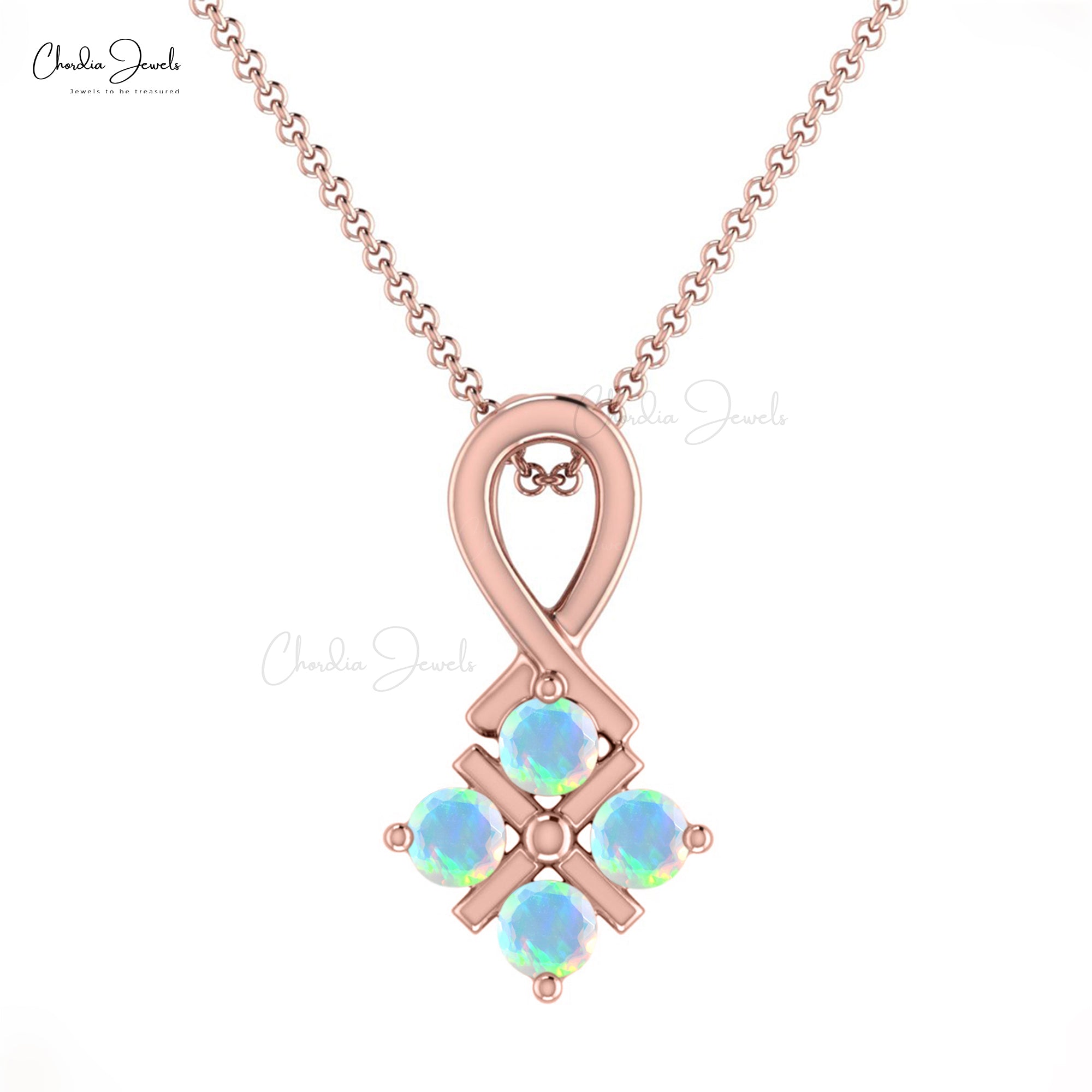 Brilliant Cut Twisted Pendant With 0.20 Ct Fire Opal Cluster Pendants In 14k Real Gold