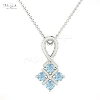 Twisted Aquamarine Pendant in 14k Solid Gold Unique Round-Cut Birthstone Jewelry