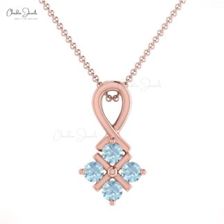 Twisted Aquamarine Pendant in 14k Solid Gold Unique Round-Cut Birthstone Jewelry
