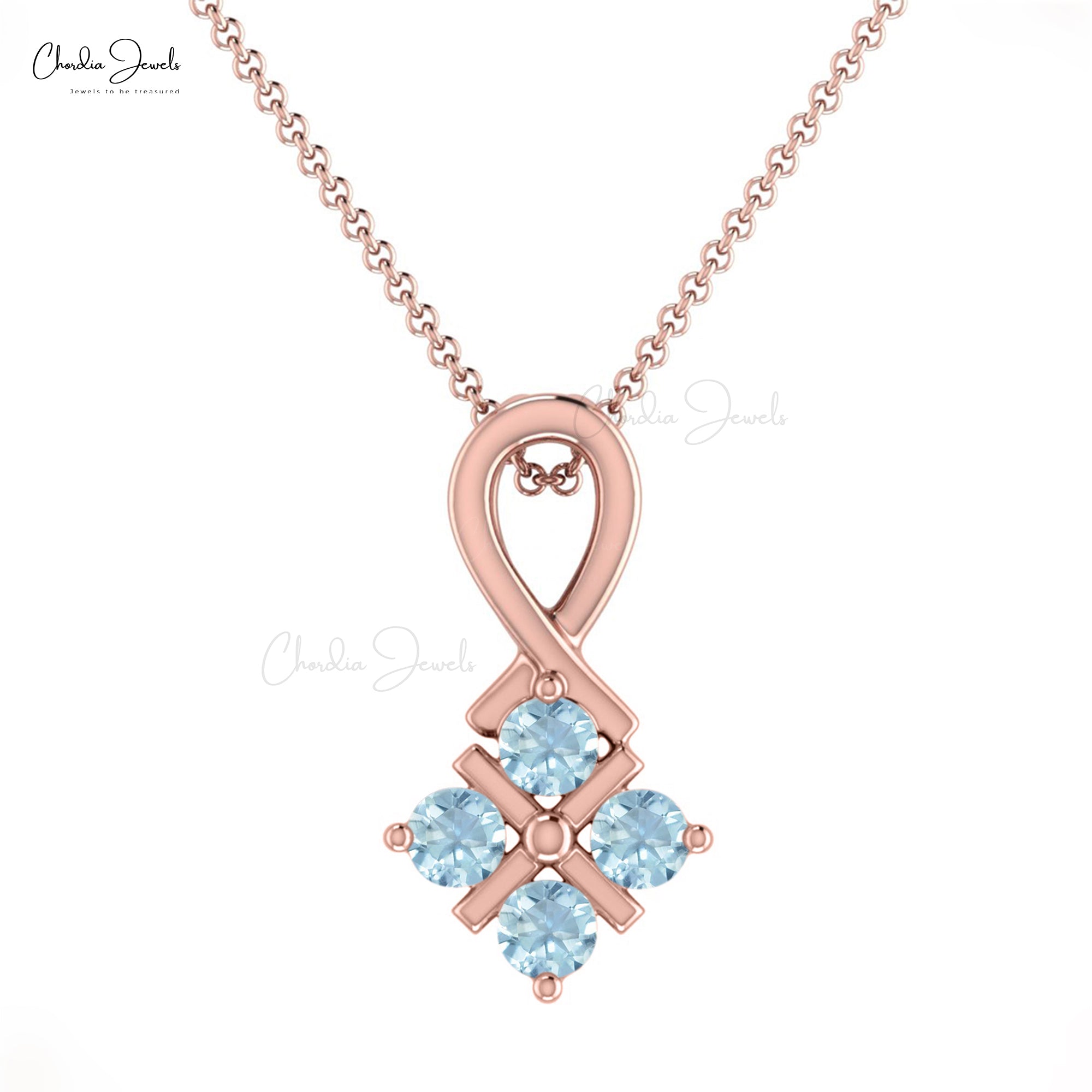 Twisted Aquamarine Pendant in 14k Solid Gold Unique Round-Cut Birthstone Jewelry