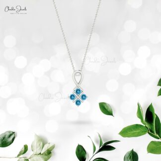 Genuine Round Swiss Blue Topaz 0.20Ct Twisted Pendant 14k Solid Gold Jewelry For Birthday