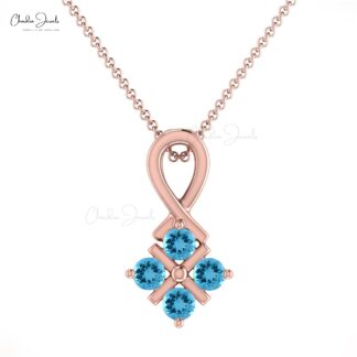 Genuine Round Swiss Blue Topaz 0.20Ct Twisted Pendant 14k Solid Gold Jewelry For Birthday