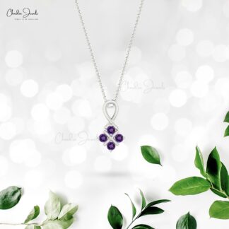 Twisted Wedding Pendant In Solid 14k Gold Amethyst 2mm Gemstone 4 Stone Necklace