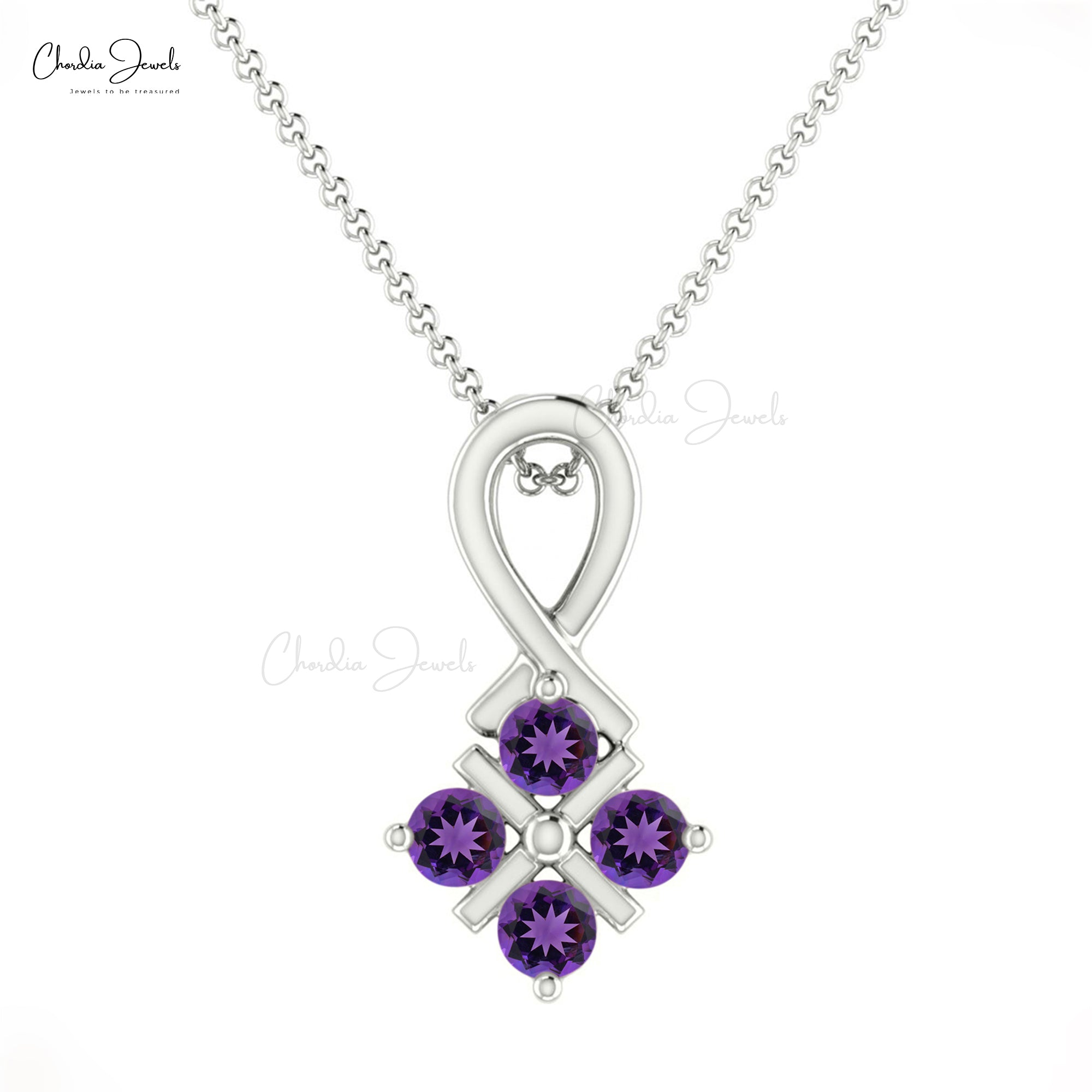 Twisted Wedding Pendant In Solid 14k Gold Amethyst 2mm Gemstone 4 Stone Necklace
