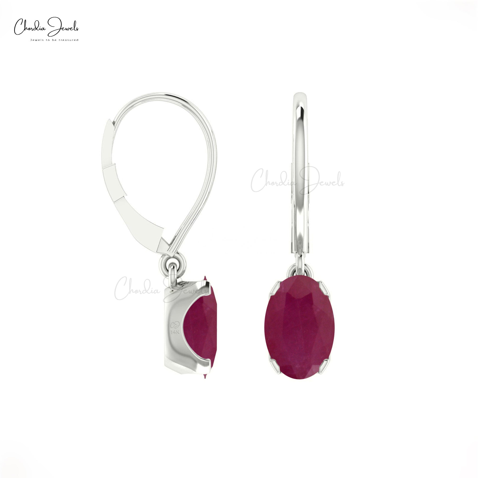 Genuine Oval Ruby July Birthstone Accents in 14k Real Gold Solitaire Dangle Earrings