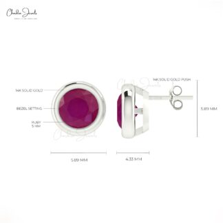 Bezel Set Natural 0.94Ct Round Ruby Solitaire Stud Earrings in Real 14k Gold