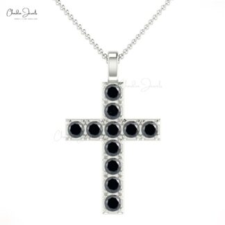 Natural Black Diamond Religious Pendant in 14k Solid Gold Cross Jewelry For Birthday Gift