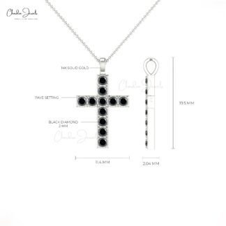 Natural Black Diamond Religious Pendant in 14k Solid Gold Cross Jewelry For Birthday Gift