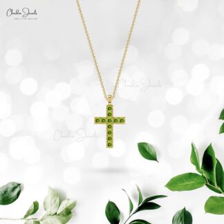 Lords Prayer Cross Locket With 2mm Peridot Pave Set In 14k Real Gold Jesus Pendant