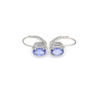 Solitaire Lever Back Earrings With 7x5mm Tanzanite Birthstone Earring In 14k White Gold