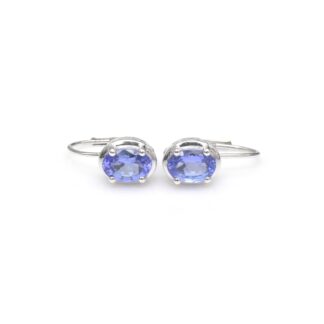 Solitaire Lever Back Earrings With 7x5mm Tanzanite Birthstone Earring In 14k White Gold
