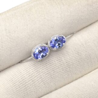 Solitaire Lever Back Earrings With 7x5mm Tanzanite Birthstone Earring In 14k White Gold