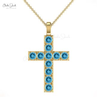 Brilliant Cut Jesus Locket With 0.55 Ct Swiss Blue Topaz Pave Set in 14k Real Gold Pendant