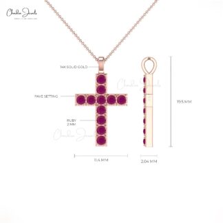 Dainty Religious Pendant In 14k Solid Gold Burma Ruby 0.33 Ct Gemstone Cross Necklace