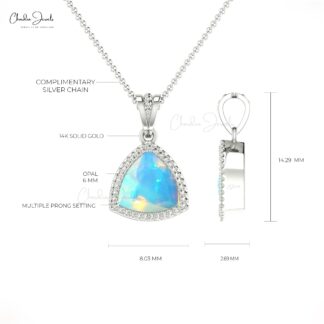 Natural Ethiopian Opal 0.51Ct Trillion Cut Gemstone 14k Solid Gold Handcrafted Pendant