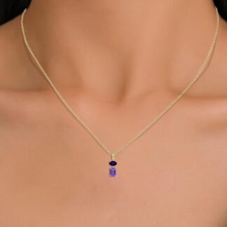 Purple Amethyst & White Diamond Accented Pendant in 14k Solid Gold Fine Jewelry