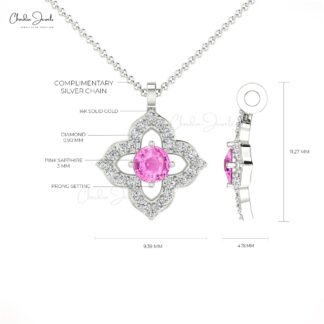 Genuine 0.17 Ct Pink Sapphire Flower Pendant In Solid 14k Gold Diamond Minimal Pendants