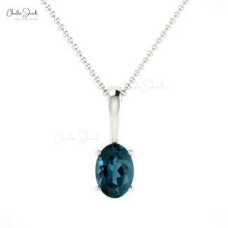 Oval London Blue Topaz Charm In Solid 14k Gold December Birthstone Solitaire Pendant