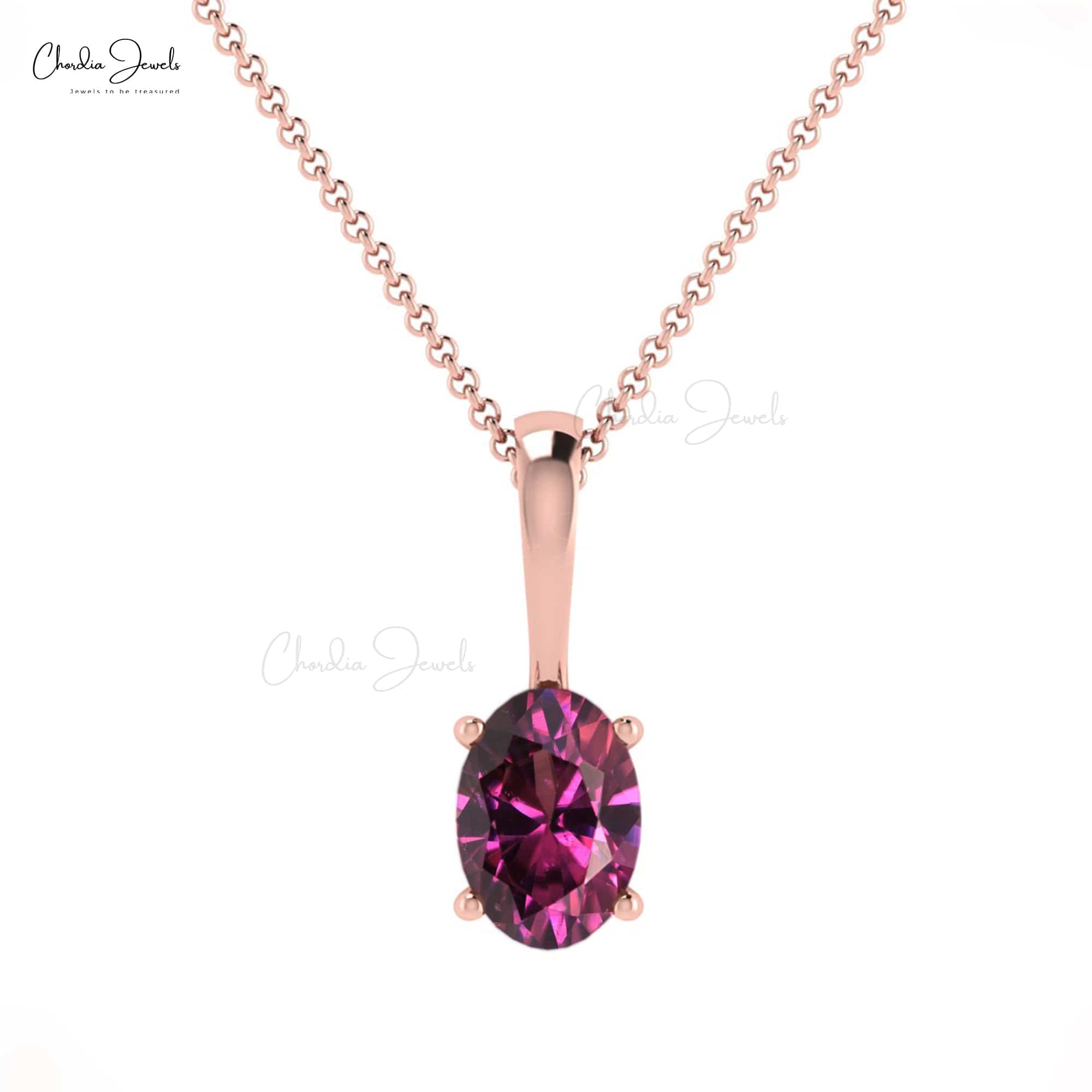 Real 14k Gold Rhodolite Garnet Pendant With 6x4mm Gemstone Solitaire Jewelry For Her