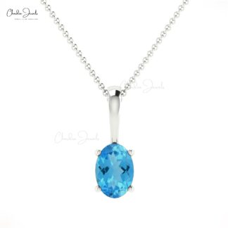 Solitaire Prong Set Charm in Solid 14k Gold Swiss Blue Topaz 0.58 Ct Gemstone Pendant