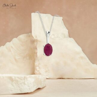 Oval Cut Prong Set Charm In Real 14k Gold Burma Ruby Solitaire Pendant For Mom