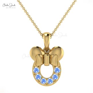 Genuine Round Rainbow Moonstone 0.2Ct Kids Pendant 14k Solid Gold Minimalist Jewelry For Her