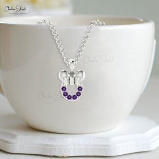 Purple Amethyst Kids Pendant 14k Solid Gold 0.3Ct Round Cut Gemstone Hallmark Fine Jewelry
