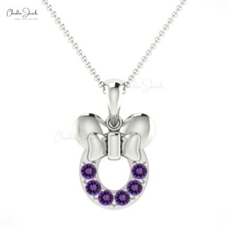 Purple Amethyst Kids Pendant 14k Solid Gold 0.3Ct Round Cut Gemstone Hallmark Fine Jewelry