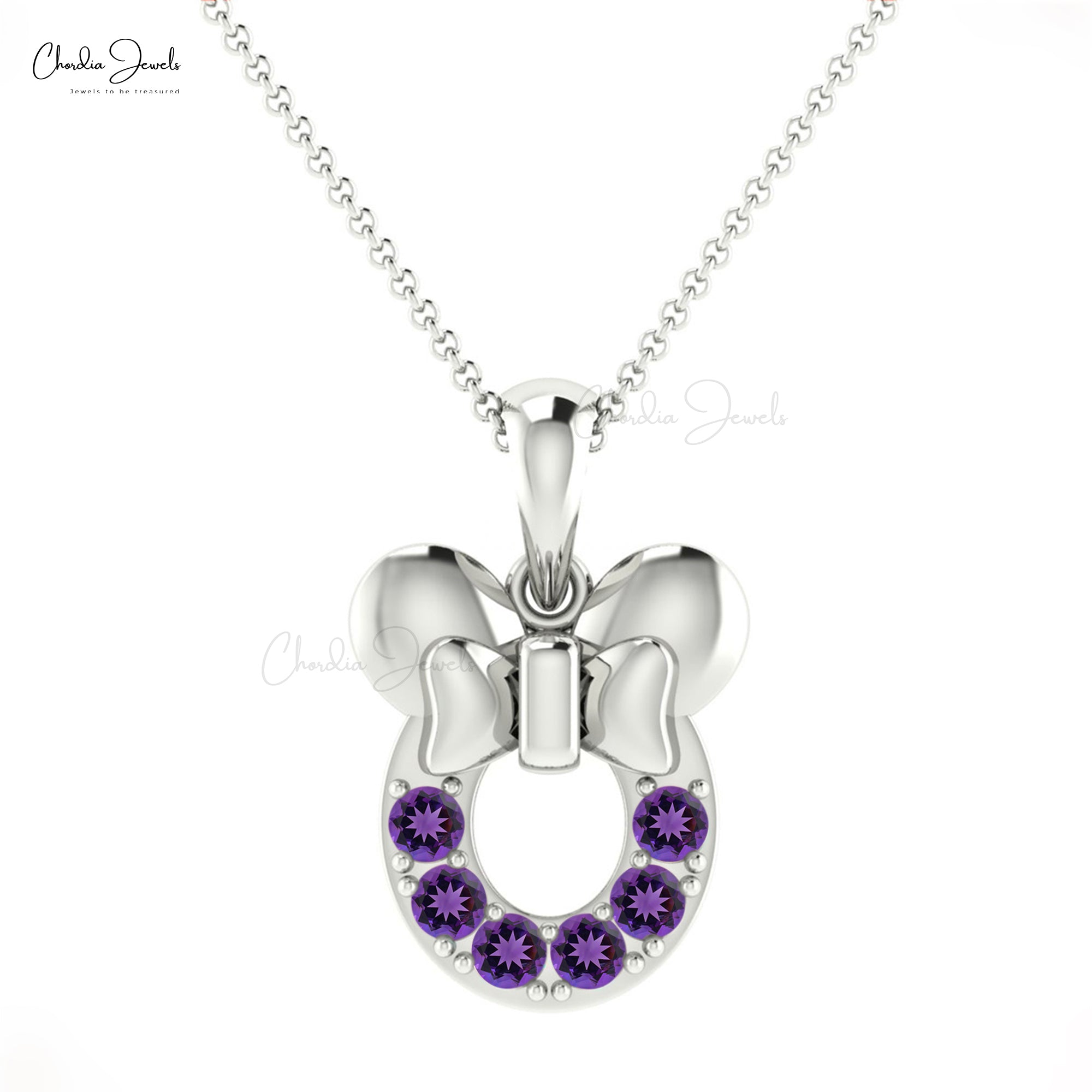 Purple Amethyst Kids Pendant 14k Solid Gold 0.3Ct Round Cut Gemstone Hallmark Fine Jewelry