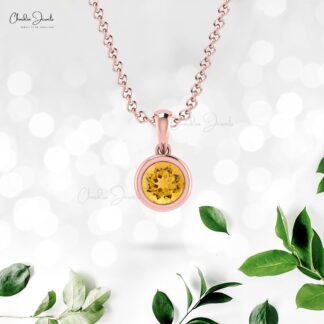 Genuine Round Cut Citrine 0.42Ct Solitaire Pendant 14k Solid Gold Charm Jewelry
