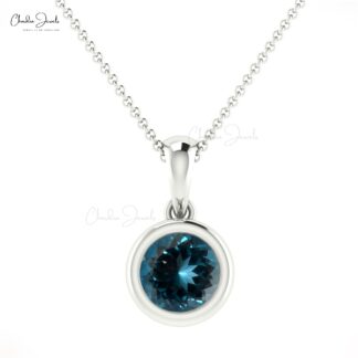 Elegant London Blue Topaz Solitaire Pendant 14k Solid Gold 0.72Ct Round Gemstone Jewelry