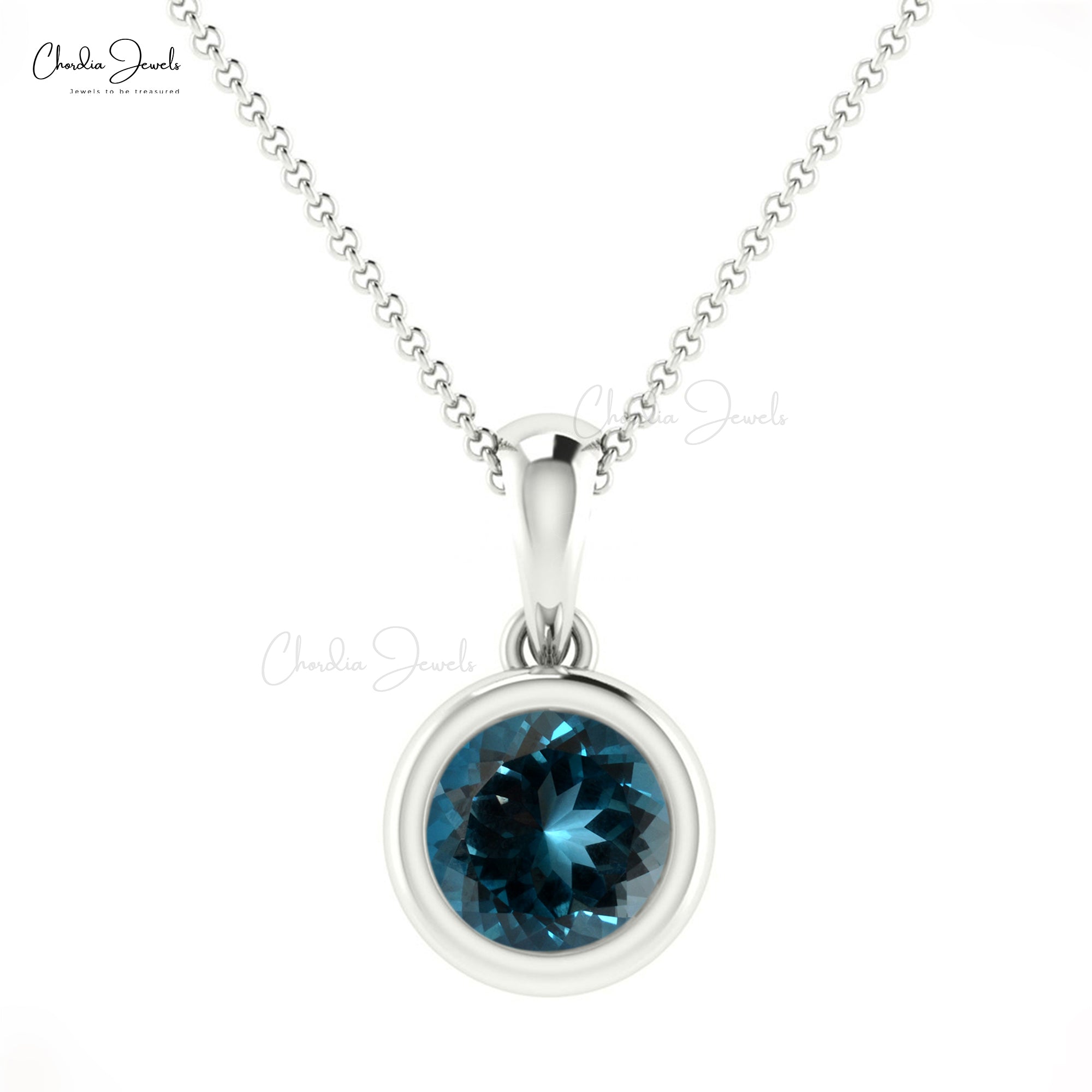 Elegant London Blue Topaz Solitaire Pendant 14k Solid Gold 0.72Ct Round Gemstone Jewelry