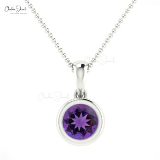 Purple Amethyst 5mm Round Cut Solitaire Pendant 14k Solid Gold Charm Jewelry Gift