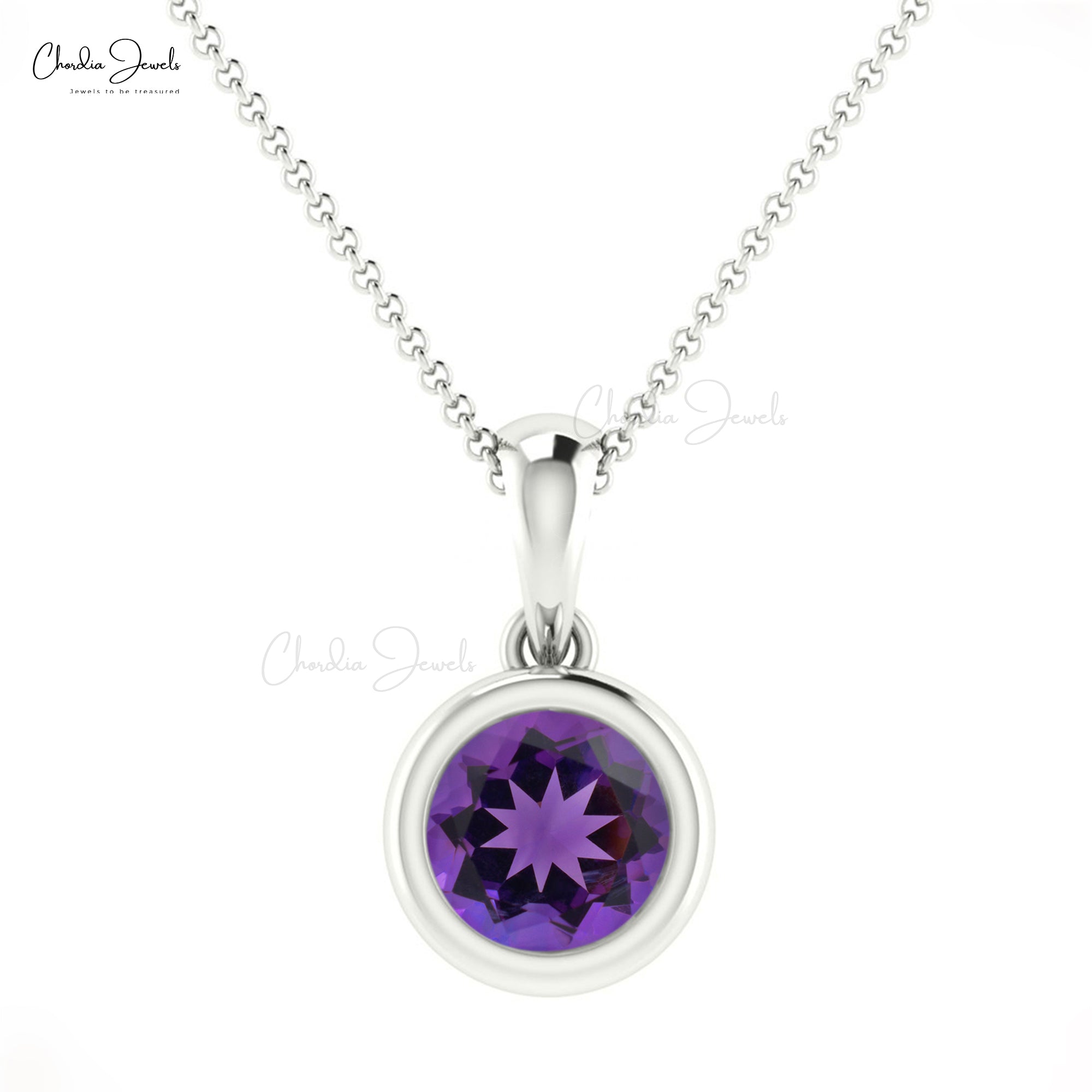 Purple Amethyst 5mm Round Cut Solitaire Pendant 14k Solid Gold Charm Jewelry Gift