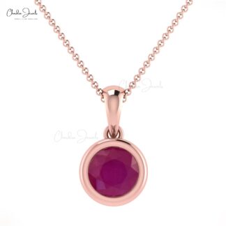 Brilliant Cut Bezel Set Charm In Real 14k Gold Burma Ruby Solitaire Pendant For Her