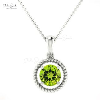 Gemstone Dangle Charm With 5mm Round Peridot 14k Real Gold Spiral Pendant